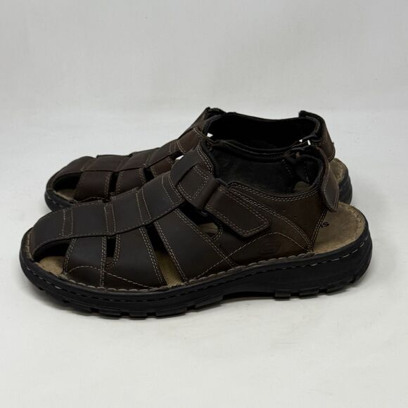 Skechers Fisherman Sandals Mens 10 Brown Leather Chunky Sole Casual Comfort Dad - Picture 2 of 16